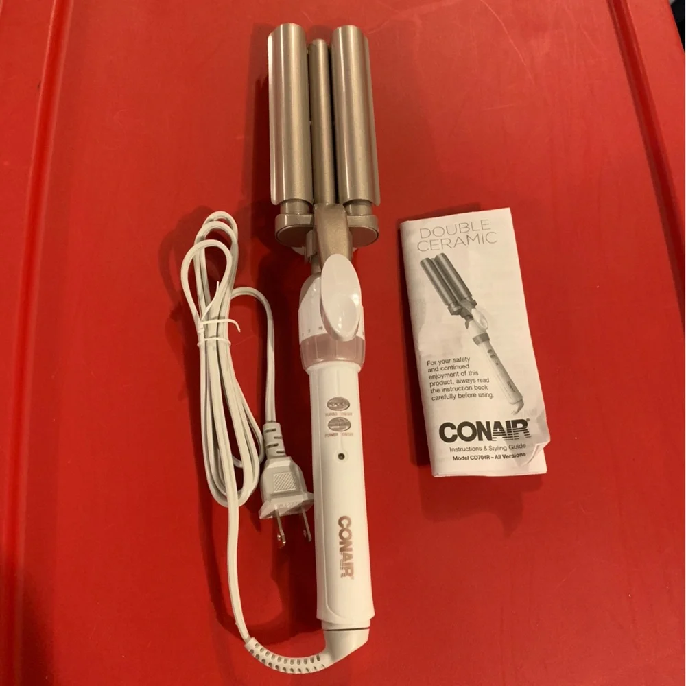 Conair Double Ceramic Hair Waver 3 Barrel Curling Iron Model CD704R